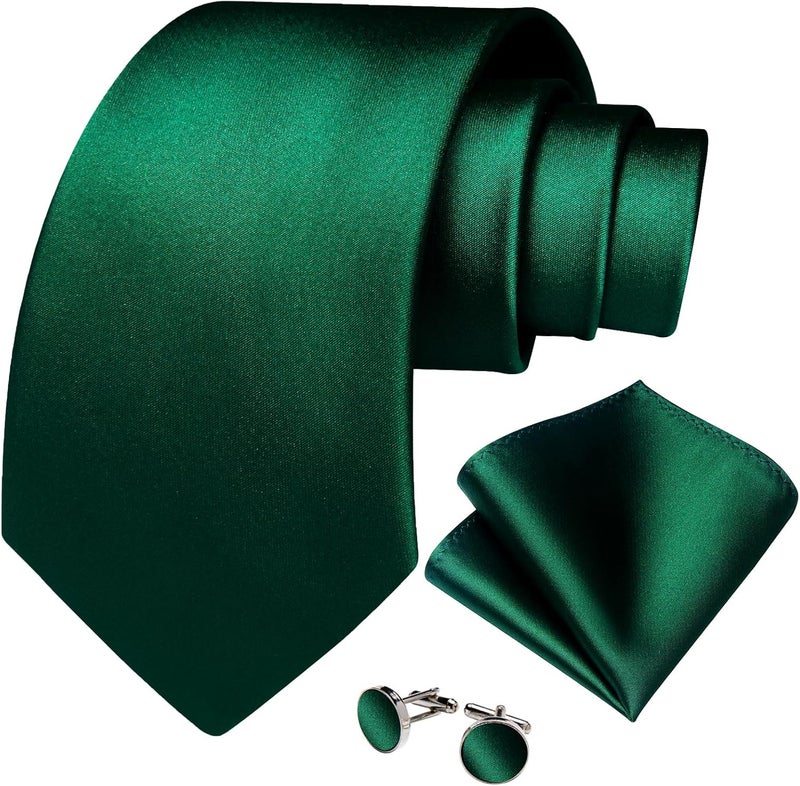 DiBanGu Mens Solid Color Tie and Pocket Square Set Woven Silk Plain Necktie & Handkerchief for Men Wedding Party Formal - Image 3